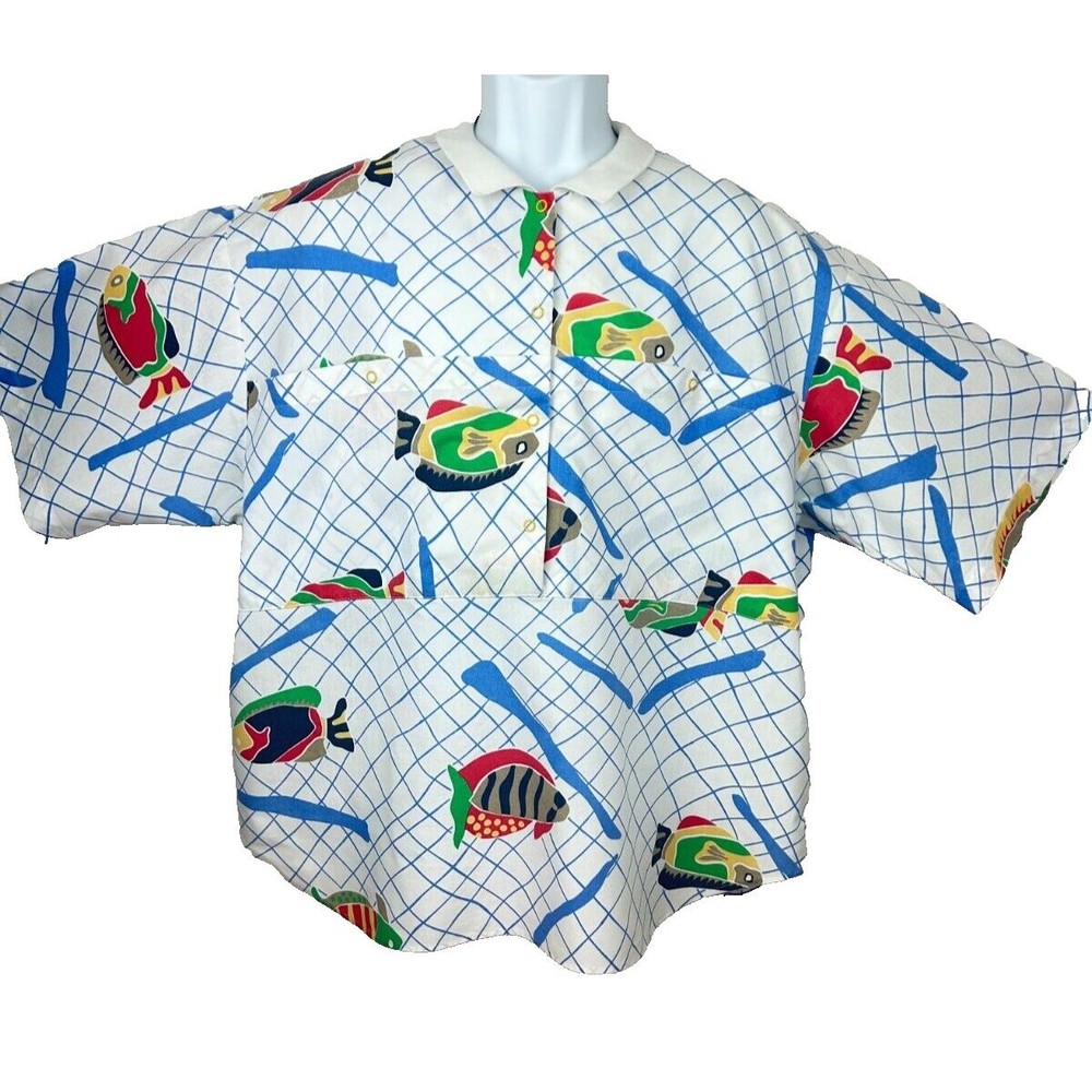 Levis Sportswear Vintage 1980's Fish Print Oversize Unisex Cotton Shirt XL - Picture 1 of 16